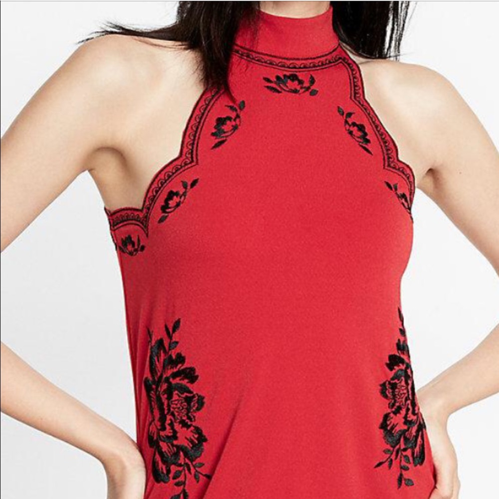 NWT EXPRESS Red Black Embroidered Dress